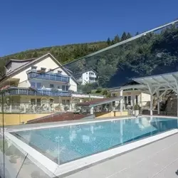 Infinitypool Au�enpool im Wellnesshotel Rothfuss und Sonnenterrasse mit Blick �ber Bad Wildbad