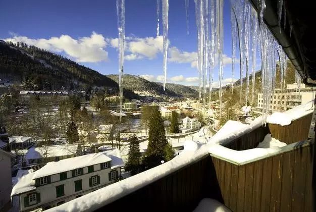 Sonnige Winteraussicht über Bad Wildbad vom Wellnesshotel Rothfuss